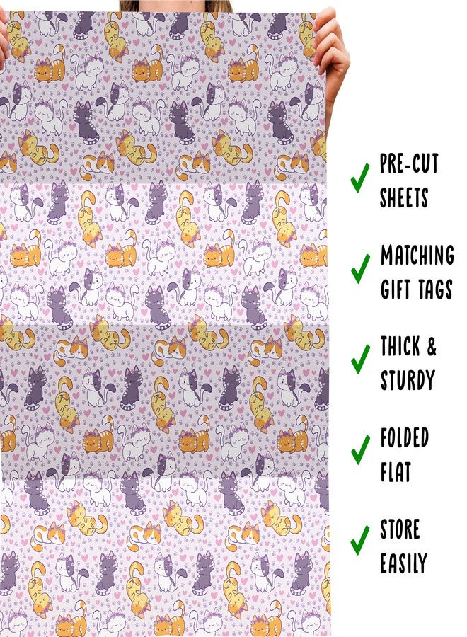 CENTRAL 23 - Birthday Wrapping Paper - Purple Gift Wrap Sheets - Cats and Hearts - 6 GiftWrap Sheets for Women Girls Female Teenage Kids - Image 5